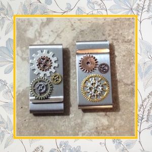 🌸STEAM PUNK METAL MONEY CLIP WALLET GEAR CARD